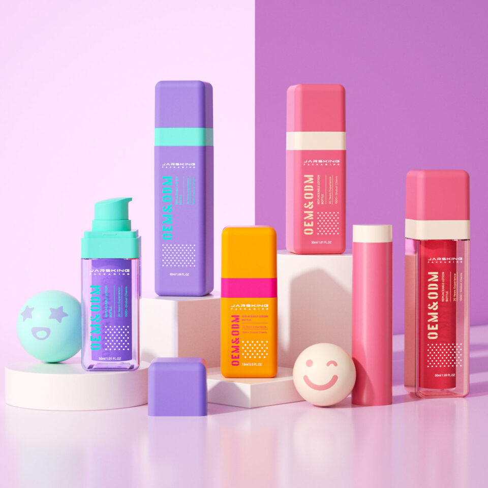 Custom colorful plastic skincare cosmetic bottle