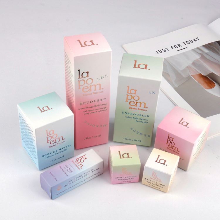 Full-color recyclable cosmetic packaging box with logo