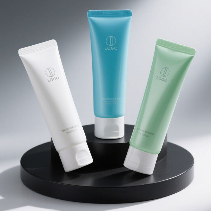 Cosmetic tube packaging for foam cleanser and hand cream